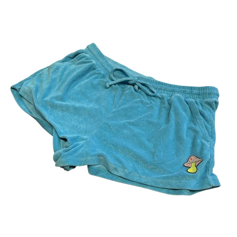 Fabletics Teal Terry Cloth Mini Shorts Mushroom Patch Coquette 1X - Picture 15 of 16